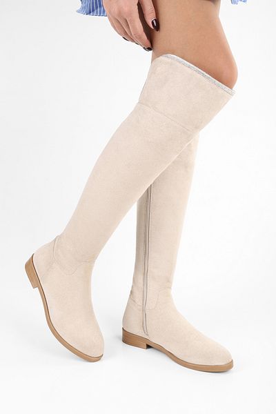 Shoeberry Toon Beige Wildlederstiefel für Damen Beige Wildleder