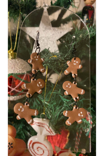 nalanca Yeni Yıl (CHRİSTMAS) Sallantılı Kurabiye Adam Ultra Hafif Polimer Küpe