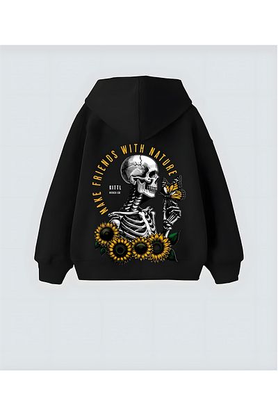 Aesthia Unisex Oversize Hooded Hoodie - Kittl Skeleton Design