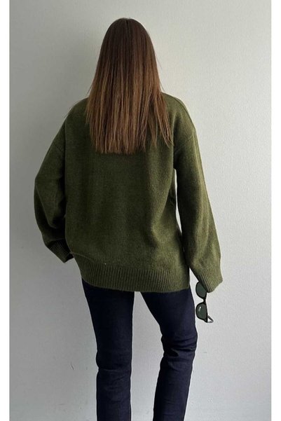 yeditepe fashion High Collar Oversize Knitwear Sweater Khaki