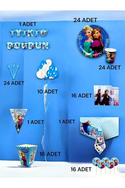 VibeHome Frozen Themed Ultra Luxury Set for 24 - Birthday Party and Fun Events