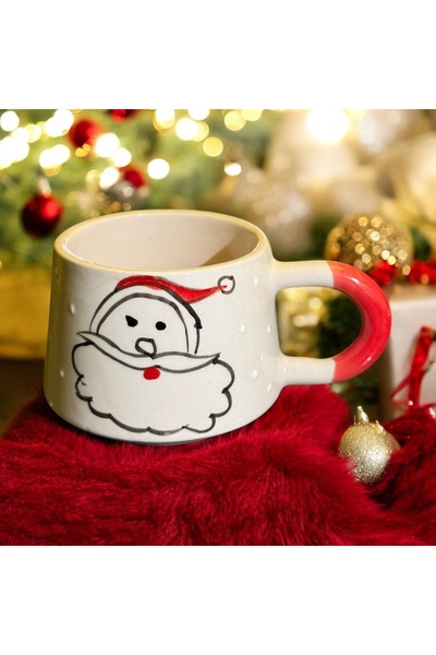 naturalife El Yapımı Noel Baba Desenli Seramik Kupa – Sıcak Yılbaşı Keyfi
