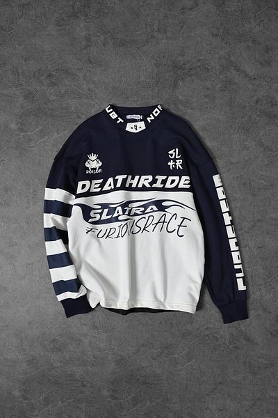 Slatra Мъжки тъмносин суитшърт с V-образно деколте и щампа Deathride, голям размер