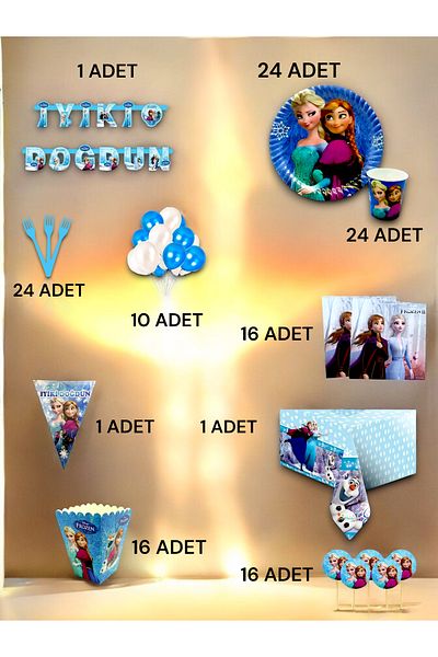 VibeHome Frozen Themed Ultra Luxury Set for 24 - Birthday Party and Fun Events