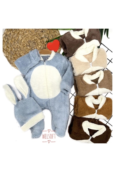 Narnuga Mi̇rayli̇fe 3-6-9-12 Months Rabbit Ear Hat, Zipper Closure, Booties, ...