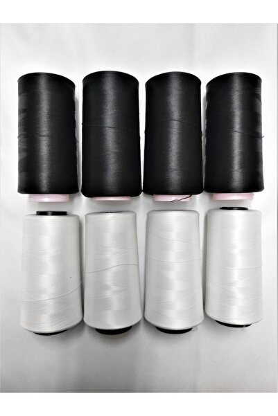 ATMACA TUHAFİYE Bükümsüz Ev Tipi Overlok Ipi 4 Adet Siyah 4 Adet Beyaz Dikişte Kullanılmaz