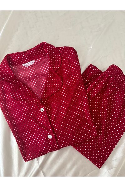 RİSE Women's Red Heart Pattern Pajama Set