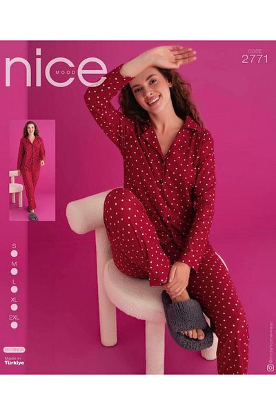RİSE Women's Red Heart Pattern Pajama Set