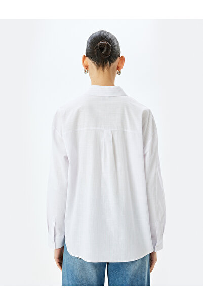 Koton Floral Print Detailed Stone Oversized Pink Women's Shirt 5Sak60198Uw