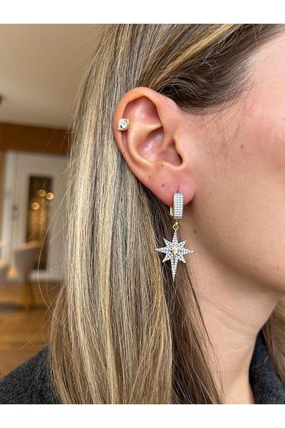 Jerie Gold Silver Full Stone Shimal Star Design Earrings