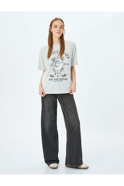 Koton Printed Crew Neck Comfortable Fit Short Sleeve T-Shirt