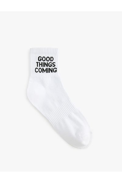 Koton Slogan Embroidered Socks