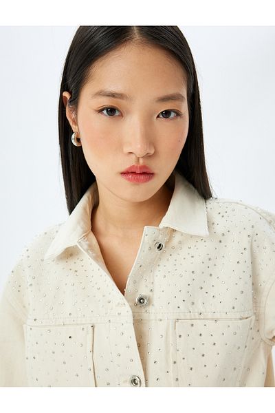 Koton Stone Detailed Double Pocket Buttoned Denim Jacket