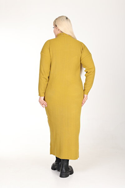 MJORA Πλεκτό φόρεμα Oil Green Half Turtleneck