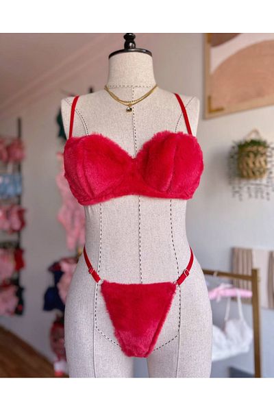 SİLVER MİRROR New Year's Special Red Plush Underwear Suit