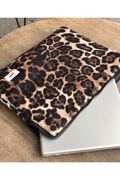 Joli حقيبة كمبيوتر محمول بطبعة جلد الفهد، متوافقة مع Macbook Air وMacbook Pro