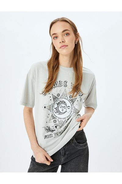 Koton Printed Crew Neck Comfortable Fit Short Sleeve T-Shirt