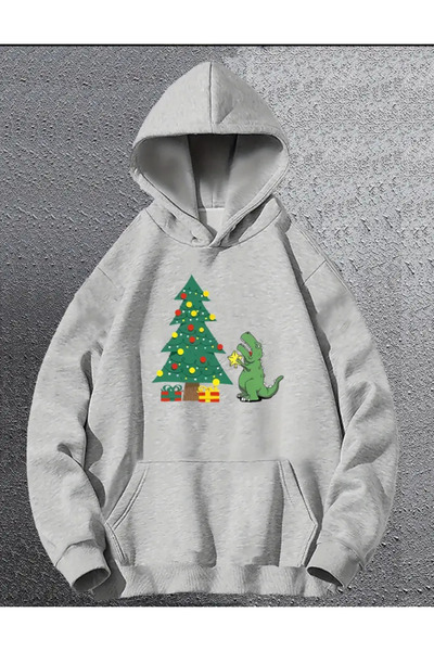 Marco Fresco Hanorac unisex cu glugă cu imprimeu cu brad de Crăciun
