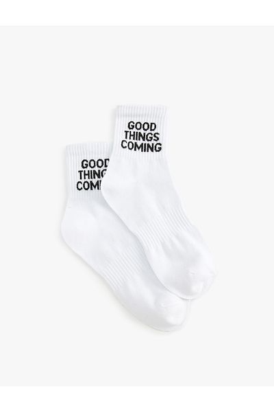Koton Slogan Embroidered Socks