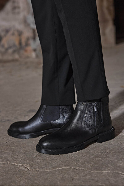 Vantaggio Troy Siyah %100 Hakiki Deri Erkek Bot