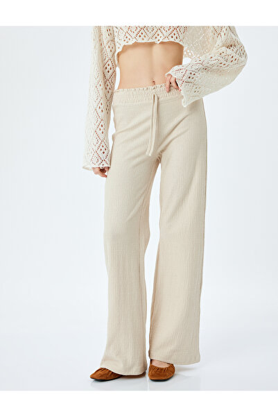 Koton Gipeli Yüksek Bel Geniş Paça Bağcıklı Pantolon Bürümcük