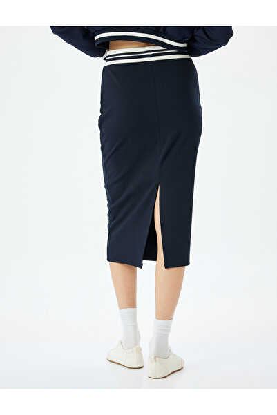 Koton Slim Fit Striped Midi Length Pencil Skirt with Back Slit Detail
