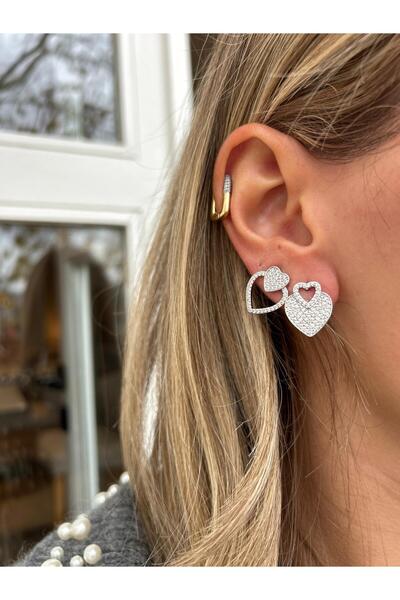 Jerie Minimal Zircon Stone Double Heart Design Earrings