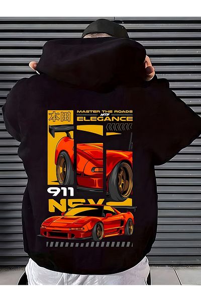 Aesthia Won Black 911 Design Unisex Oversize Hooded Hoodie Sweatshirt