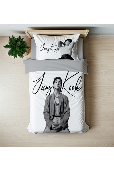 hediyechy هدية غطاء لحاف Bts Jungkook طقم غطاء لحاف فردي مطبوع ثلاثي الأبعاد