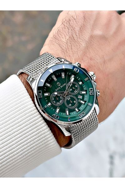 DAVID GUNER Function Silver-Green Color Steel Band Men's Wrist Watch 8263A10