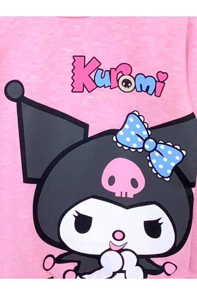 LİTTLE TORTOİSE Girl's Pink Color Kuromi̇ Printed Long Sleeve Raster Sweatshirt / Sweatpants Set