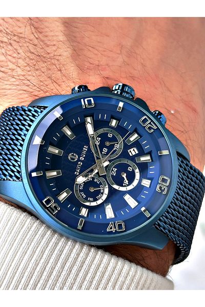 DAVID GUNER Navy Blue Function Men's Wrist Watch - Steel Band 8263