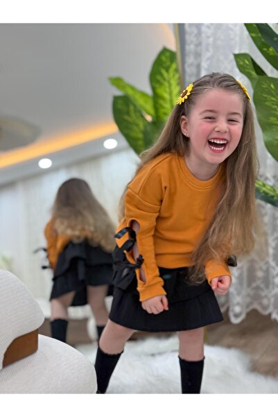 GÖKJOY BUTİK Premium Quality Girl's Skirt Suit with Sleeves with Ribbon Ties