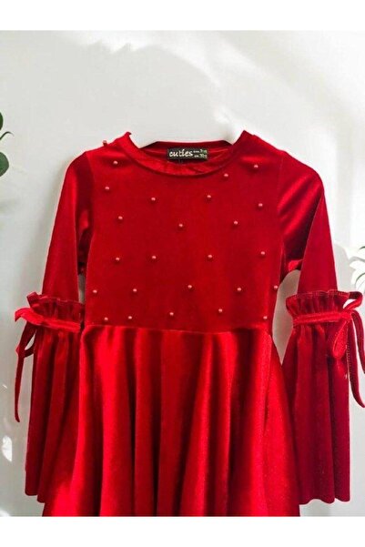 Zekids Момичешка рокля с кадифени ръкави и волани