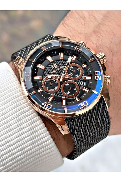 DAVID GUNER Function Black Color Steel Band Men's Wrist Watch 8263R2