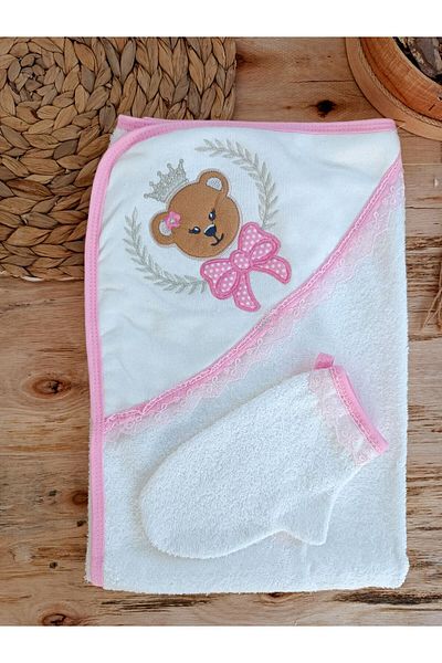 Skygo 0-1 Year Old Bear Embroidered Hand-Bagged 2-Piece Baby Girl Towel Set