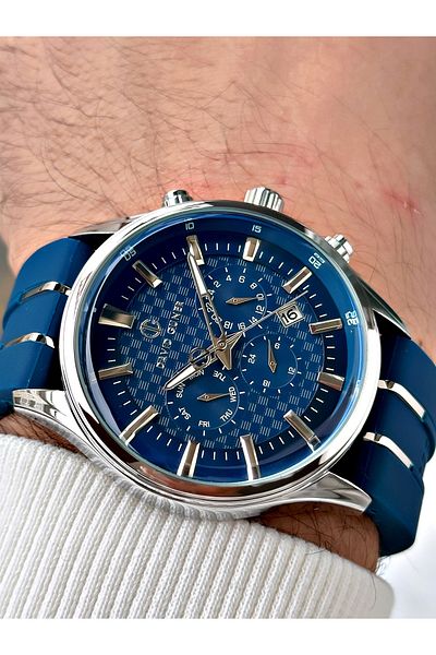 DAVID GUNER Function Dark Blue-Silver Color Silicone Band Men's Wrist Watch 8271L3