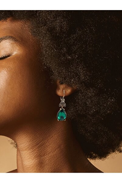 FAYRA ACCESSORIES Su Damlası Zümrüt Yeşili Sallantılı Küpe