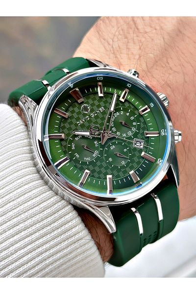 DAVID GUNER Men Wrist Watch with Green Silicone Band - Function 8271Zm10