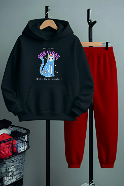 MYADA Set de trening de sus și de jos cu imprimeu pentru pisici futuriste pre...