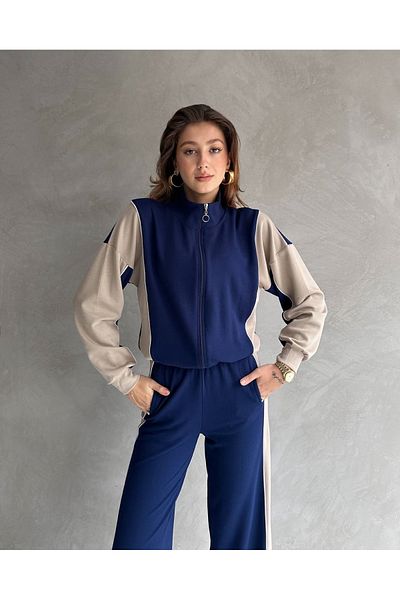 shopshop Γυναικείο Modal Fabric Color Block Σετ αθλητική φόρμα με τσέπη με φερμουάρ