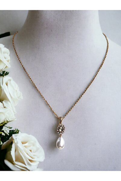 FAYRA ACCESSORIES Oval Kristal Taşlı Mayorka İnci Kolye