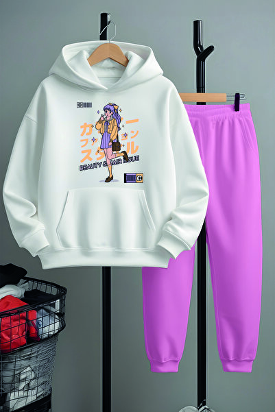 MYADA Преміум-комплект спортивного костюма з принтом дівчинки з чорним волосс...