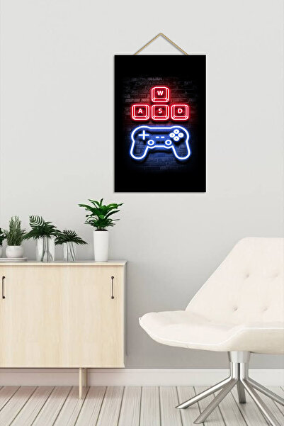 VAVDESİGN GAMER  Oyuncu Konsolu Temalı Oyun Odası Genç Odası Duvar Ahşap Tablo
