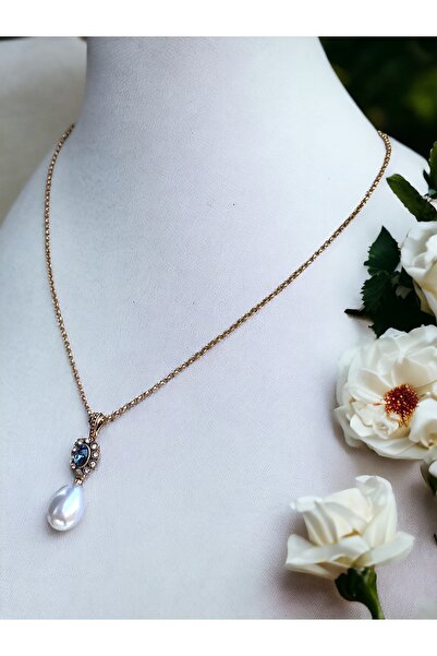 FAYRA ACCESSORIES Oval Kristal Taşlı Mayorka İnci Kolye