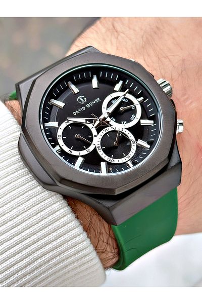 DAVID GUNER Function Green Color Silicone Cord Men's Wrist Watch 8494Zf2