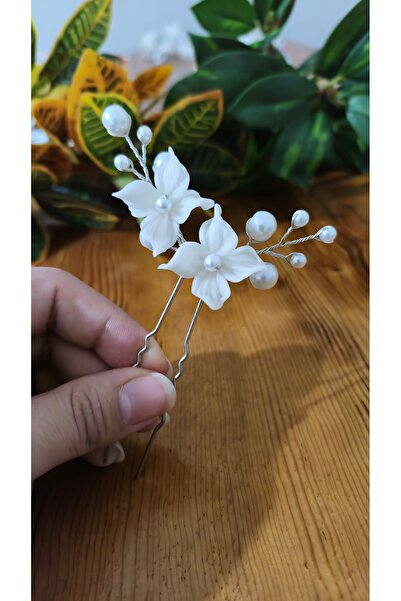 Handmade İnci detaylı gelin tokası, minimal toka, çiçekli filkete toka