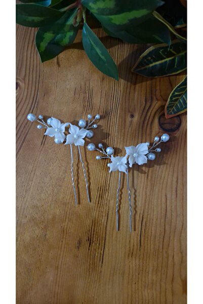 Handmade İncili minimal gelin tokası, 2li gelin tokası, çiçekli filkete toka,...