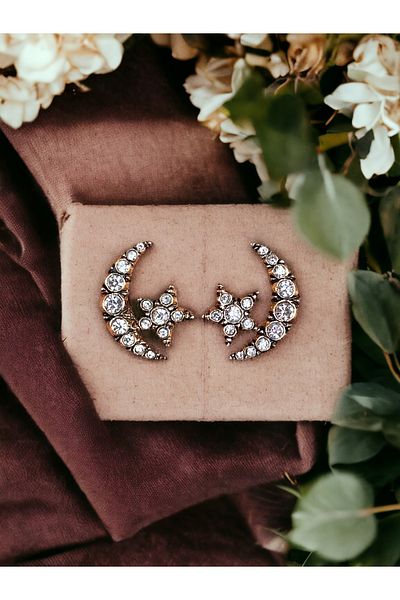 FAYRA ACCESSORIES zircon Stone DeTailed Moon STar Earrings
