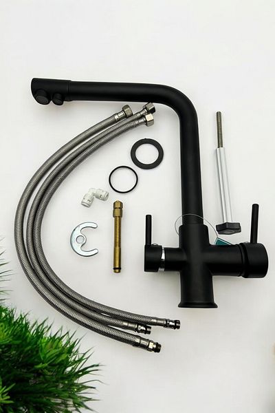 AKBELLİ GROUP Deltamix Water Purification Apparatus - 3 Outlets, Dual Flow, Black & Chrome Sink Faucet, 40 Cartridges